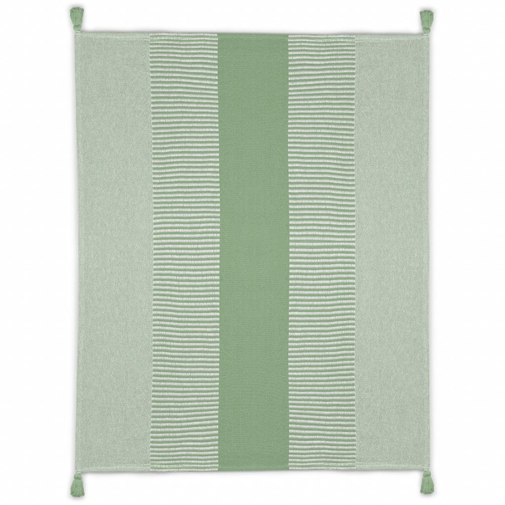 50" X 60" Yellow Woven Cotton Striped Throw Blanket with Tassels