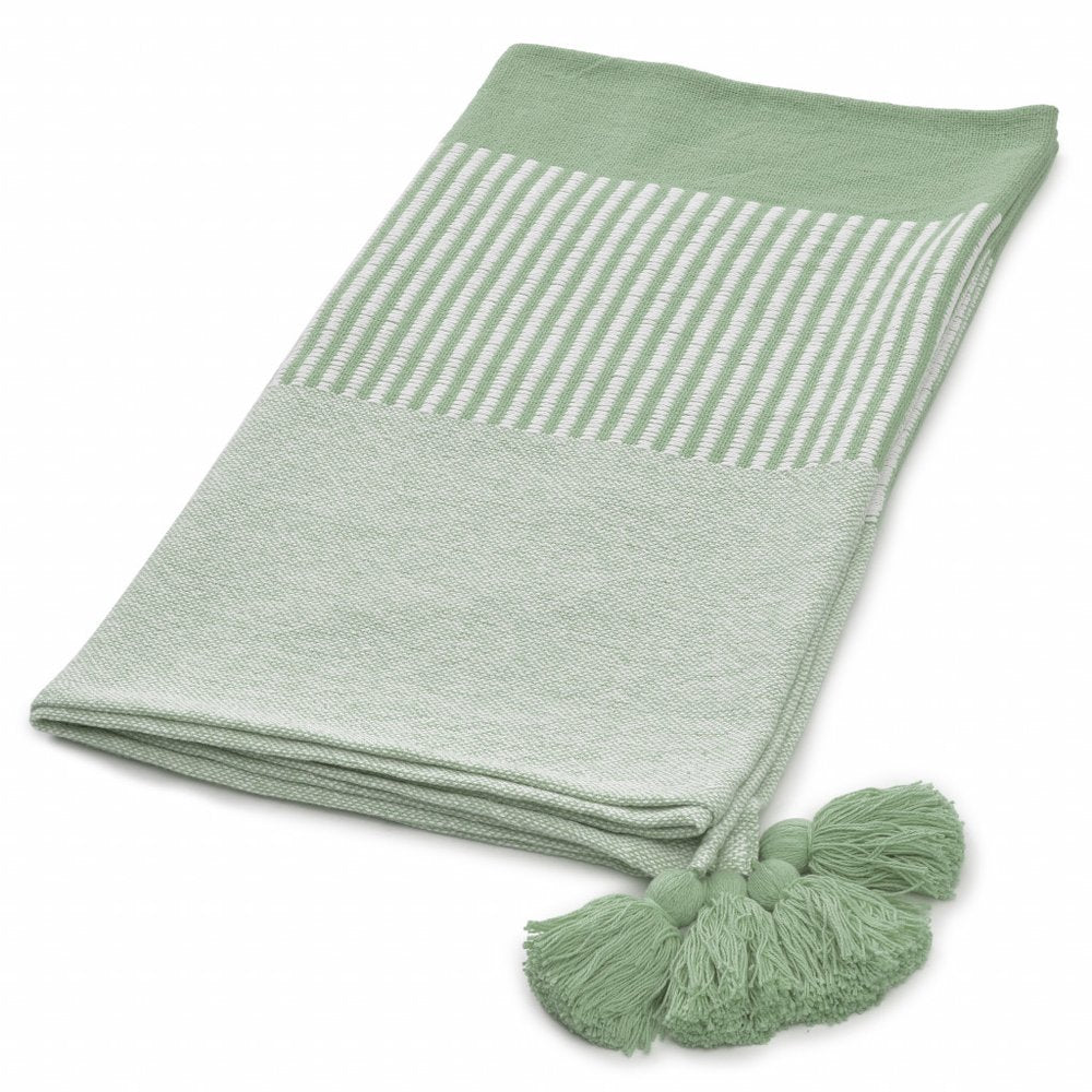 50" X 60" Yellow Woven Cotton Striped Throw Blanket with Tassels