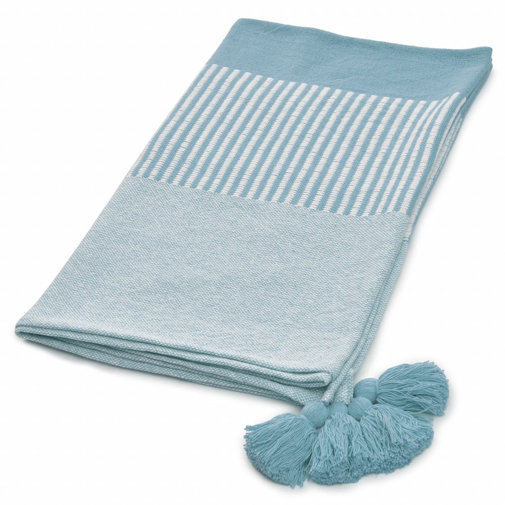 50" X 60" Yellow Woven Cotton Striped Throw Blanket with Tassels