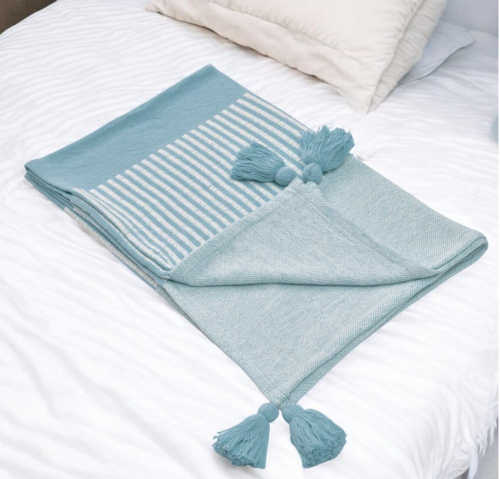 50" X 60" Yellow Woven Cotton Striped Throw Blanket with Tassels