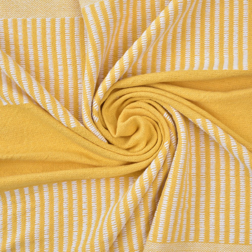 50" X 60" Yellow Woven Cotton Striped Throw Blanket with Tassels