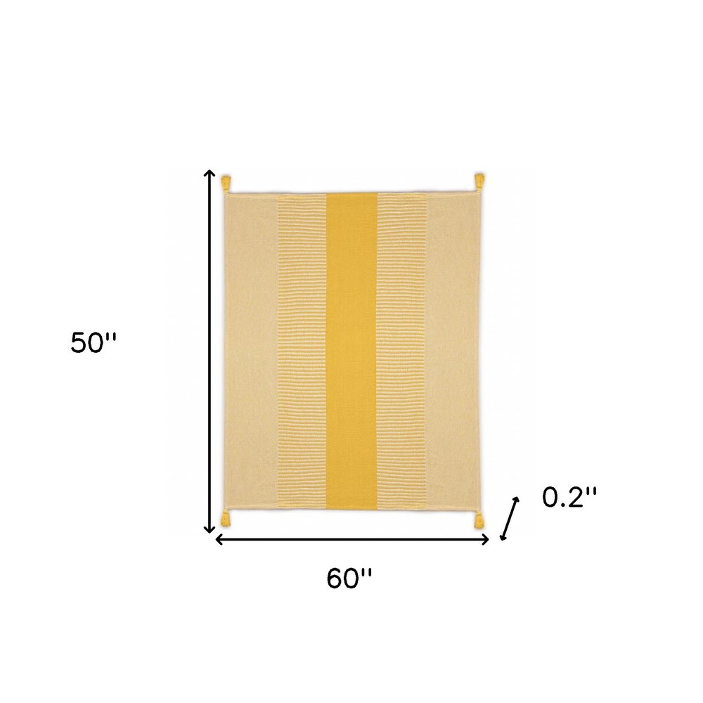 50" X 60" Yellow Woven Cotton Striped Throw Blanket with Tassels
