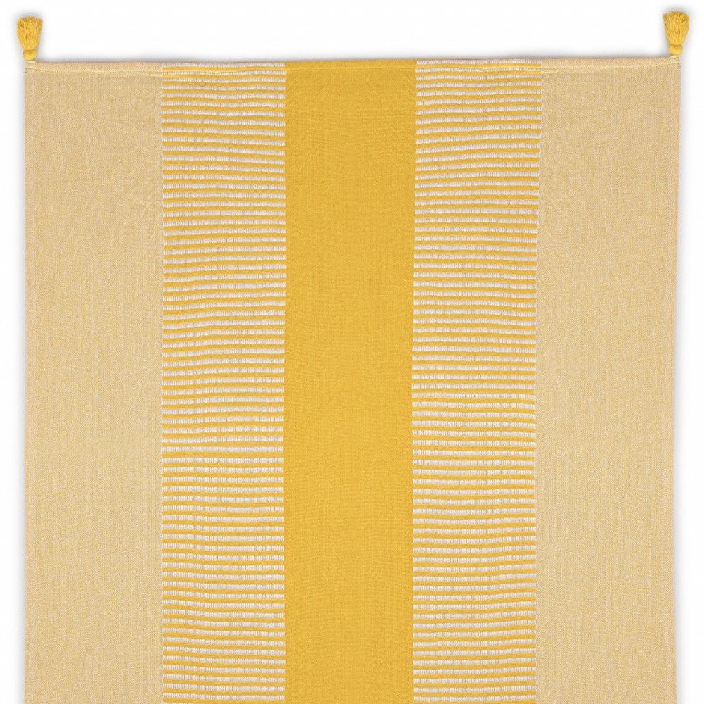 50" X 60" Yellow Woven Cotton Striped Throw Blanket with Tassels