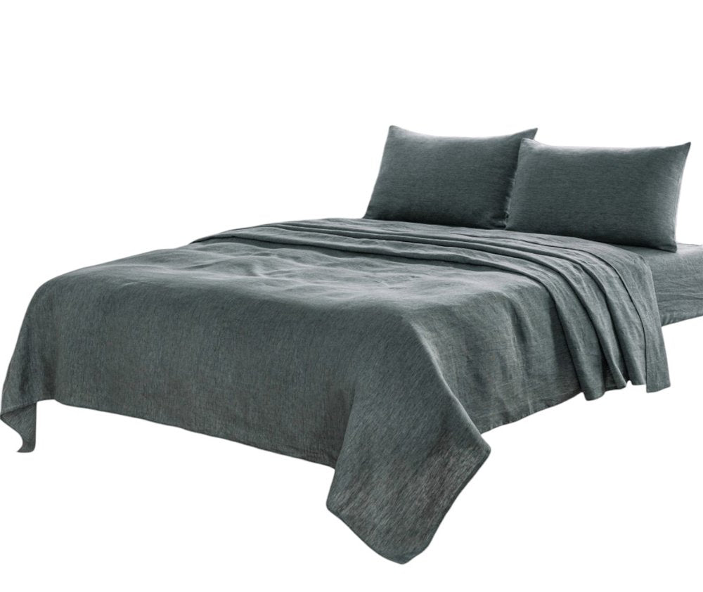 Four Piece Light Gray Linen Sheet Set