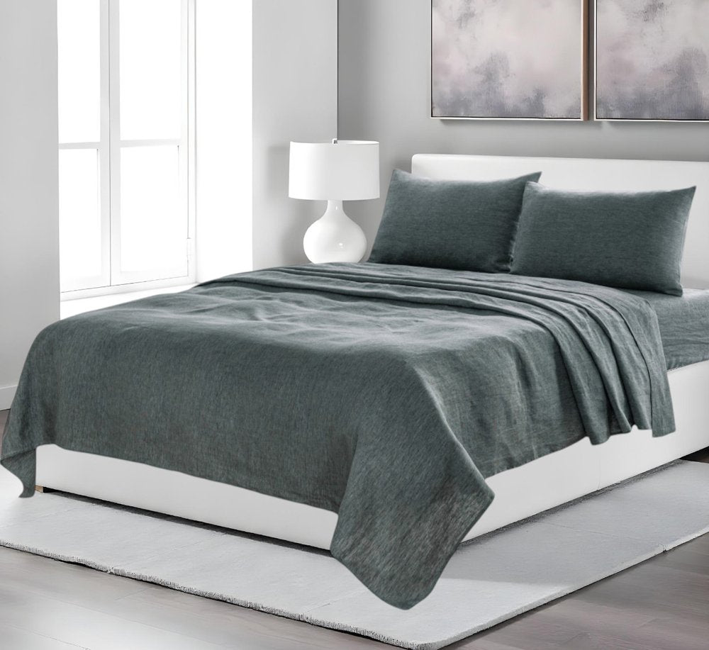 Four Piece Light Gray Linen Sheet Set