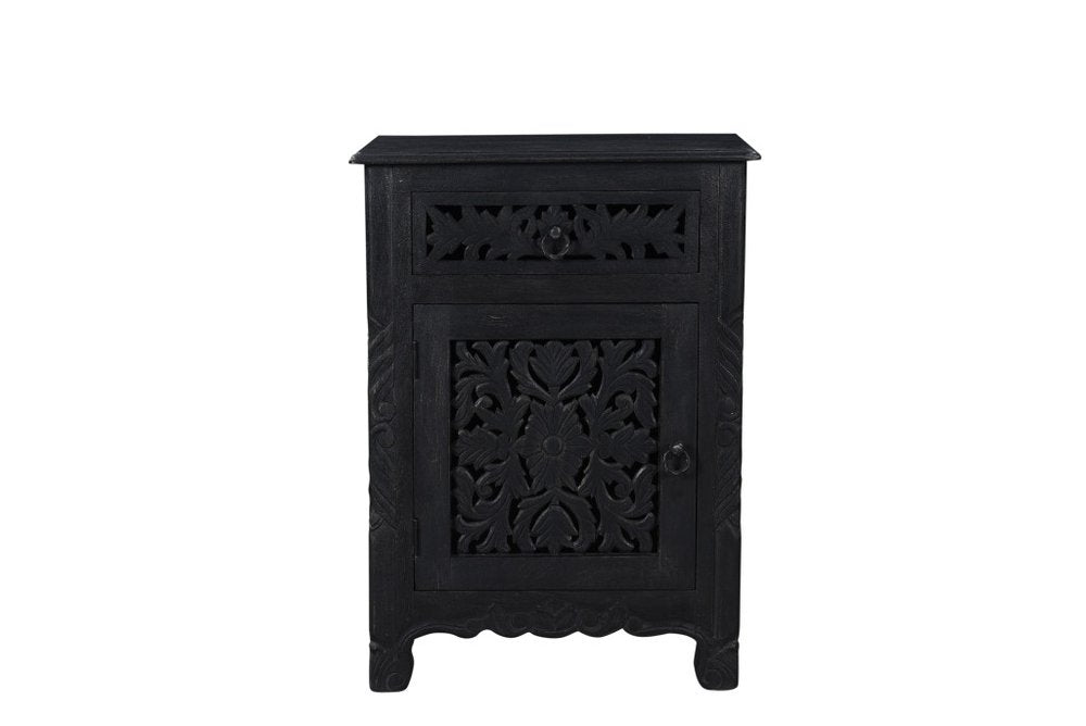 30" Black Solid Wood Distressed One Drawer Nightstand