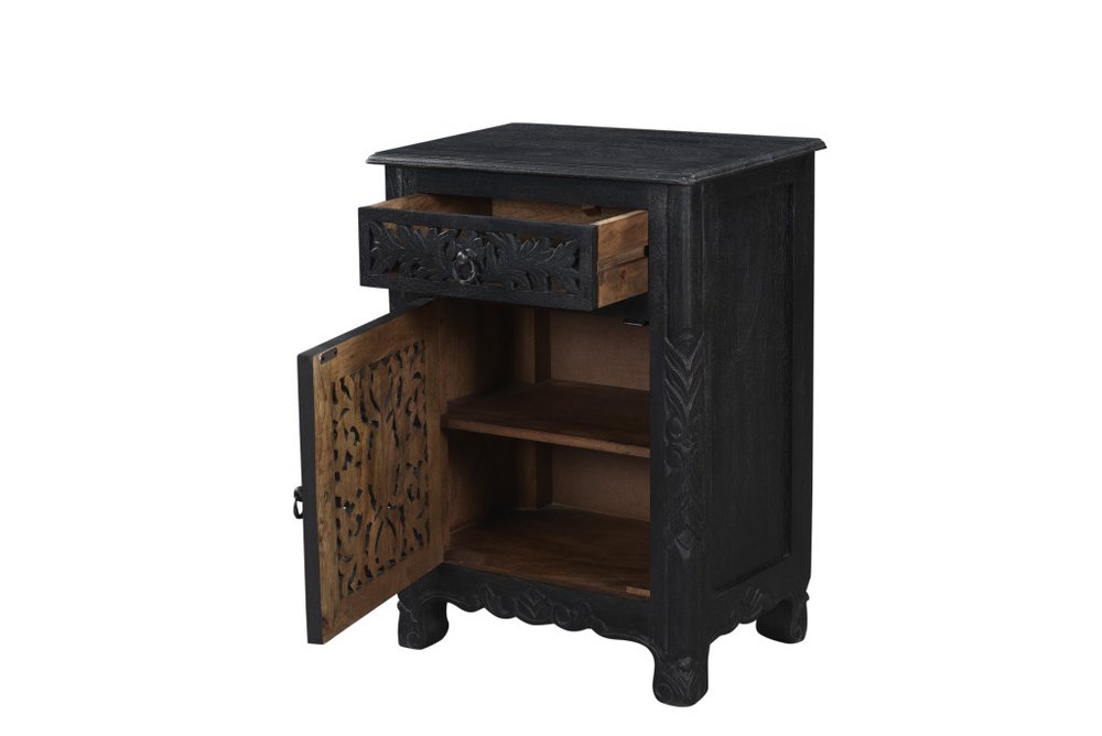 30" Black Solid Wood Distressed One Drawer Nightstand