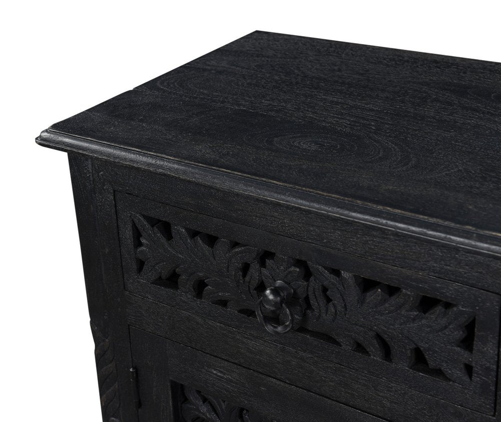 30" Black Solid Wood Distressed One Drawer Nightstand