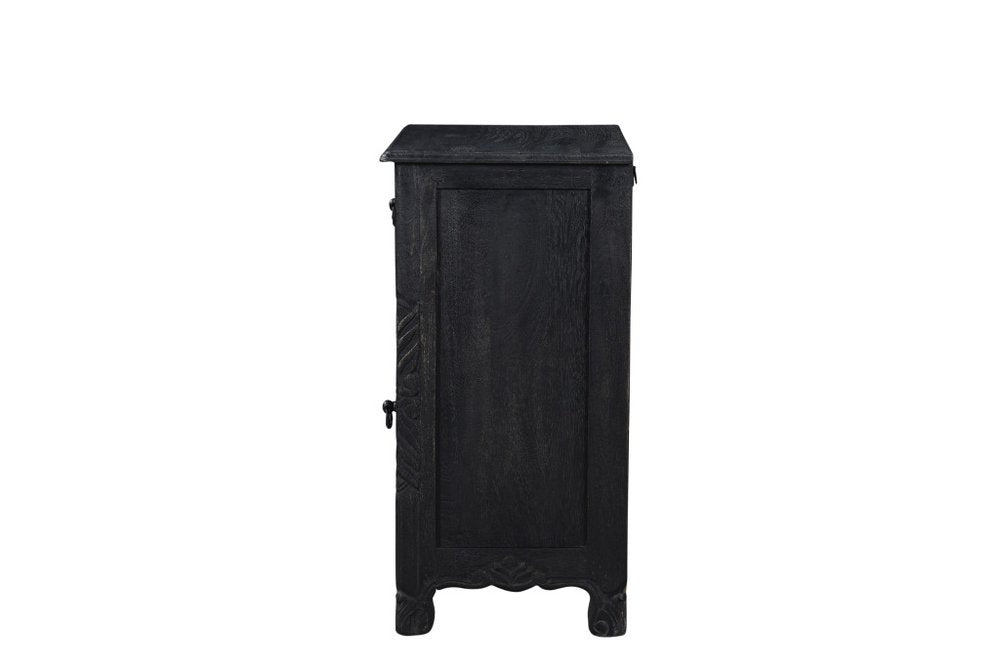 30" Black Solid Wood Distressed One Drawer Nightstand