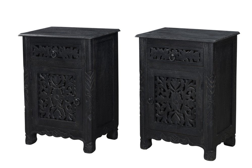 30" Black Solid Wood Distressed One Drawer Nightstand