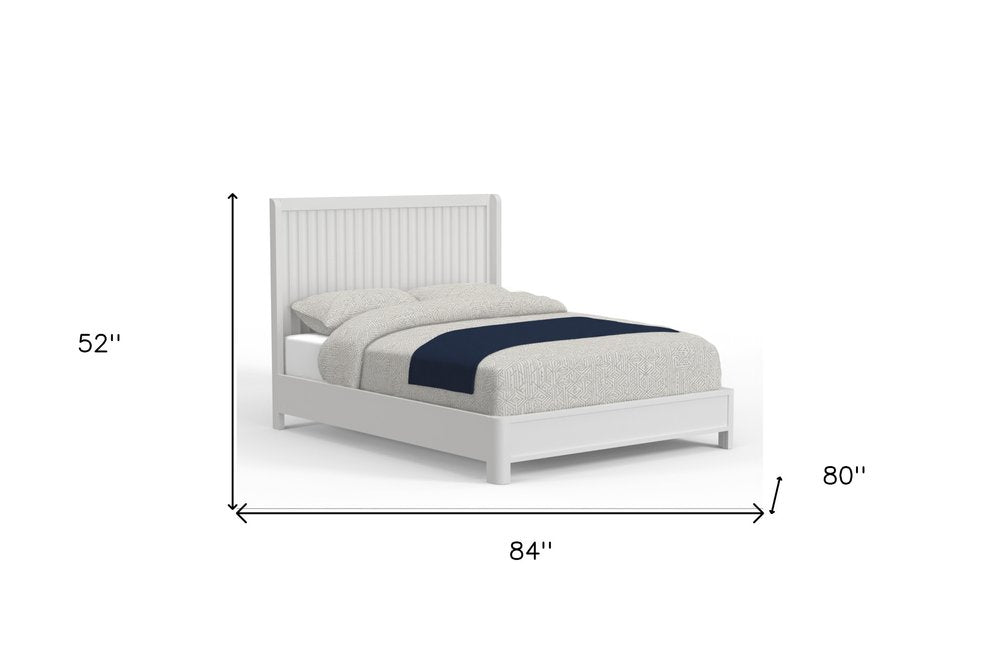 White Ribbed Texture Solid Wood King Bed Frame