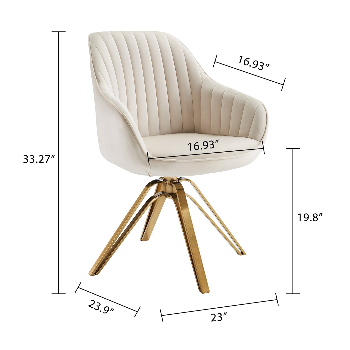 23" Off White And Gold Velvet Swivel Arm Chair