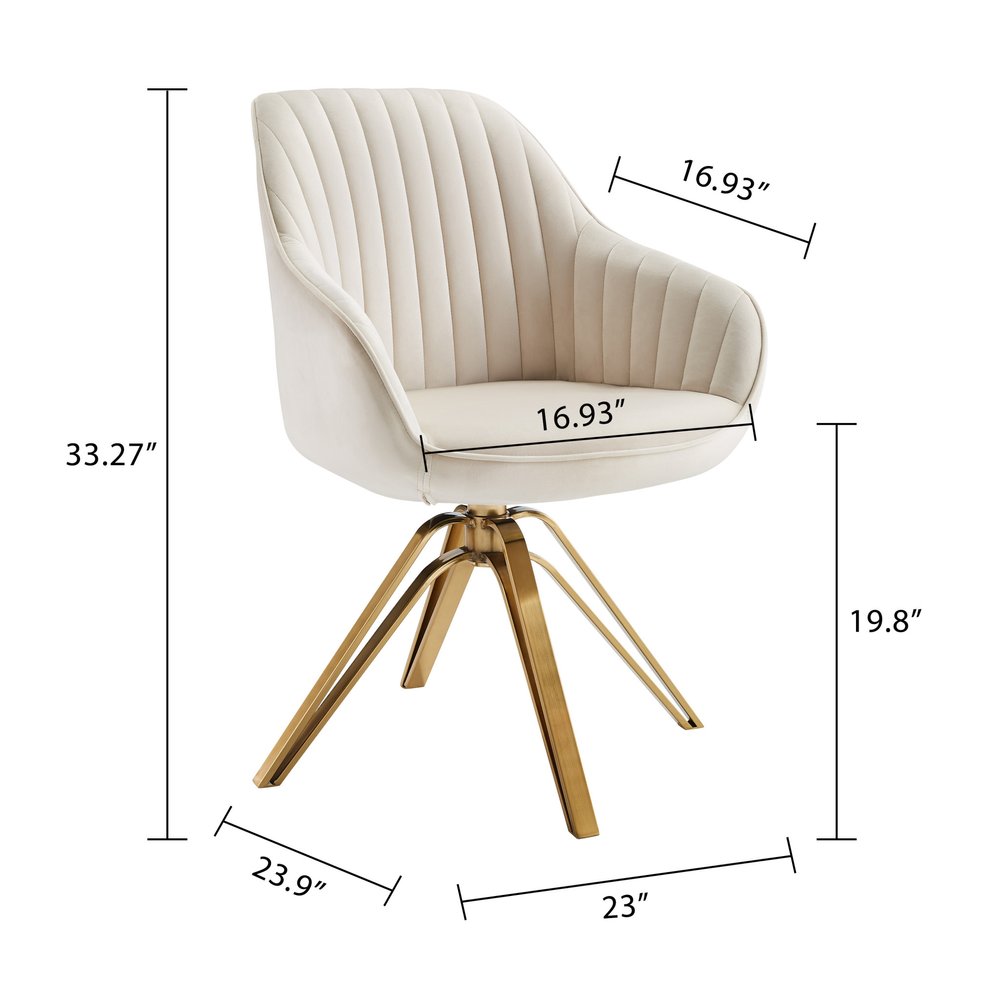 23" Off White And Gold Velvet Swivel Arm Chair