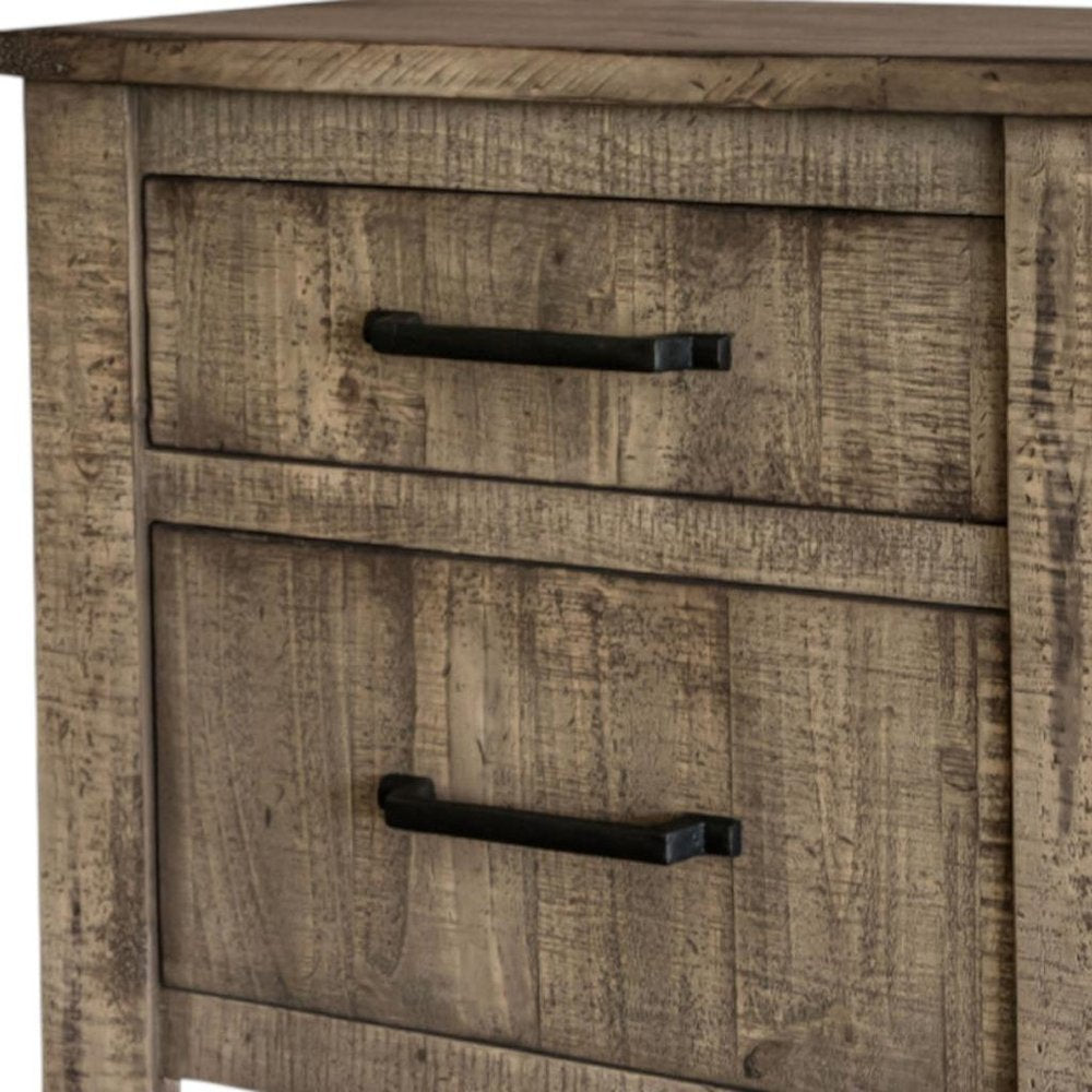 25" Brown Solid Wood Two Drawer Nightstand