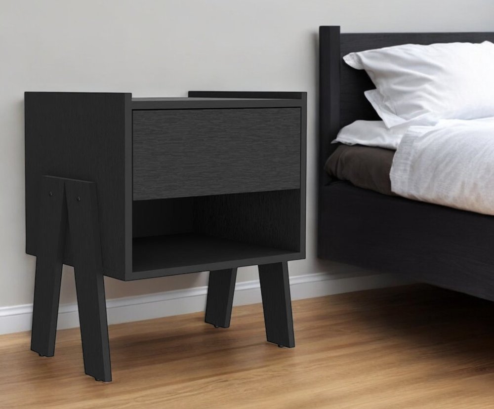 22" Black Wood One Drawer Nightstand