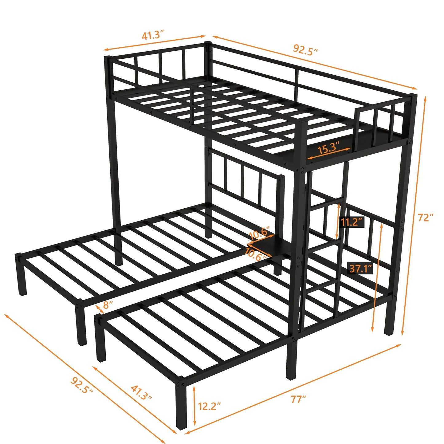 Metal Twin Triple Bunk Bed, Twin over Twin over Twin Bunk Bed for 3 Kids, Noise Reduced Structure, Separates into 3 Twin Beds, Black
