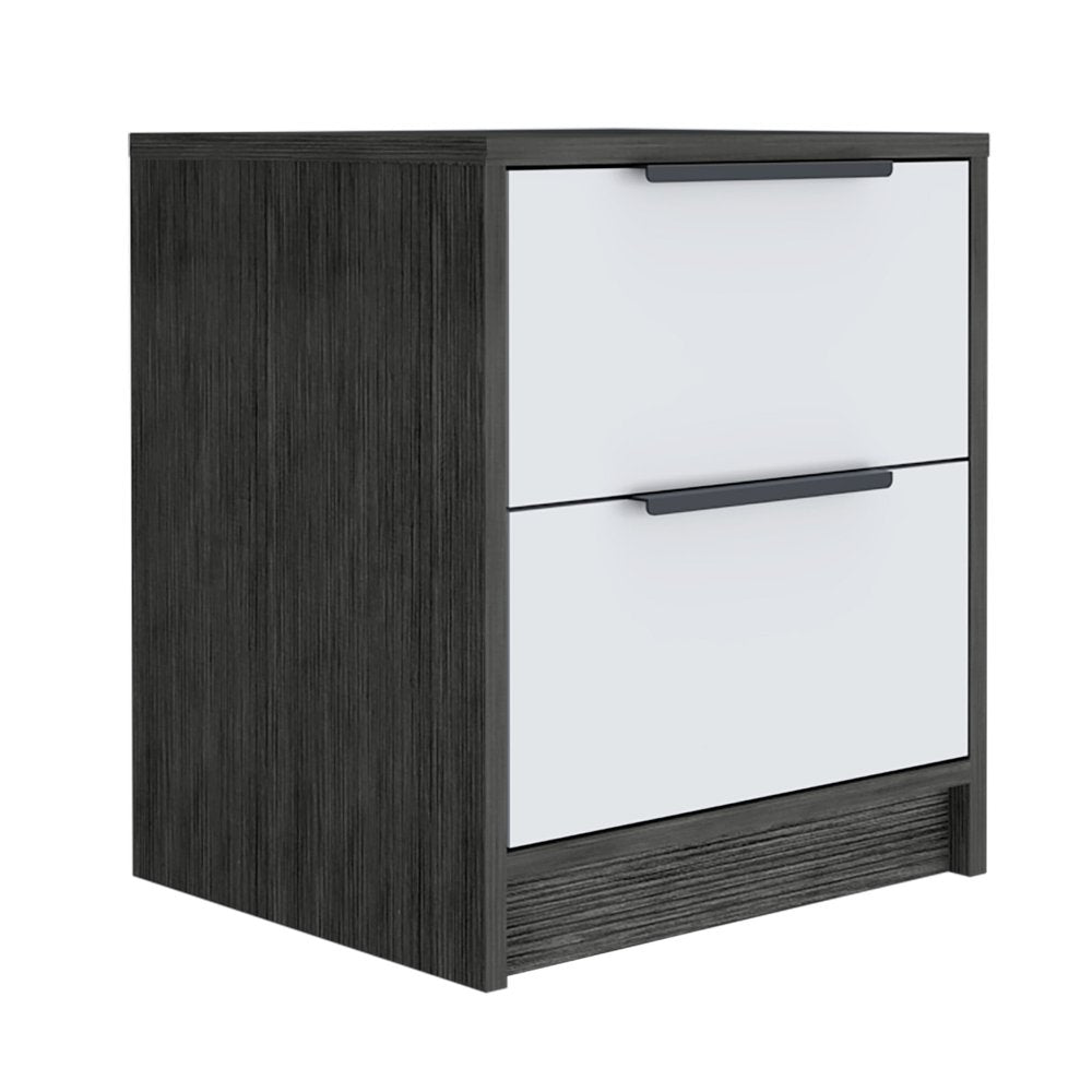 19" Gray Wood Two Drawer Nightstand