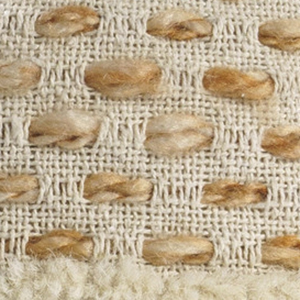 18" Ivory And Brown Cotton Blend Round Striped Pouf Ottoman