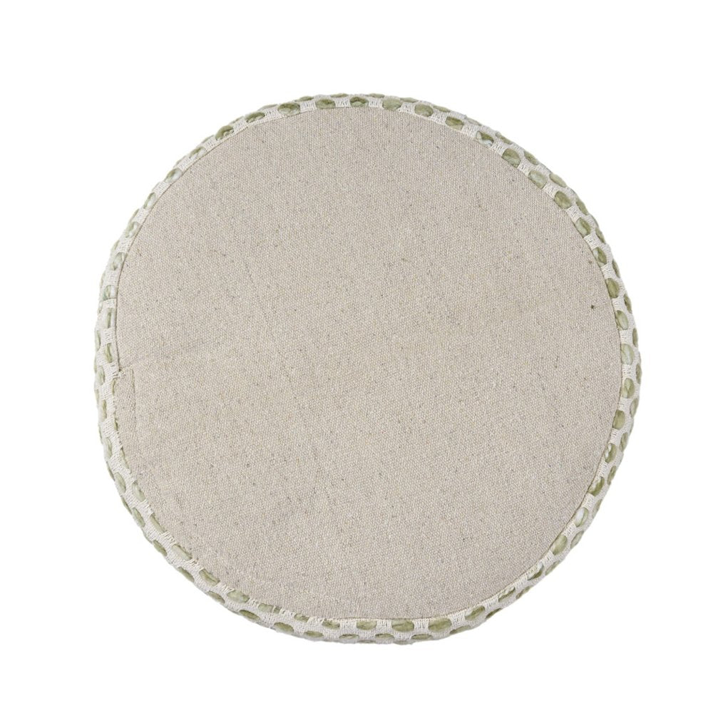 18" Ivory And Brown Cotton Blend Round Striped Pouf Ottoman