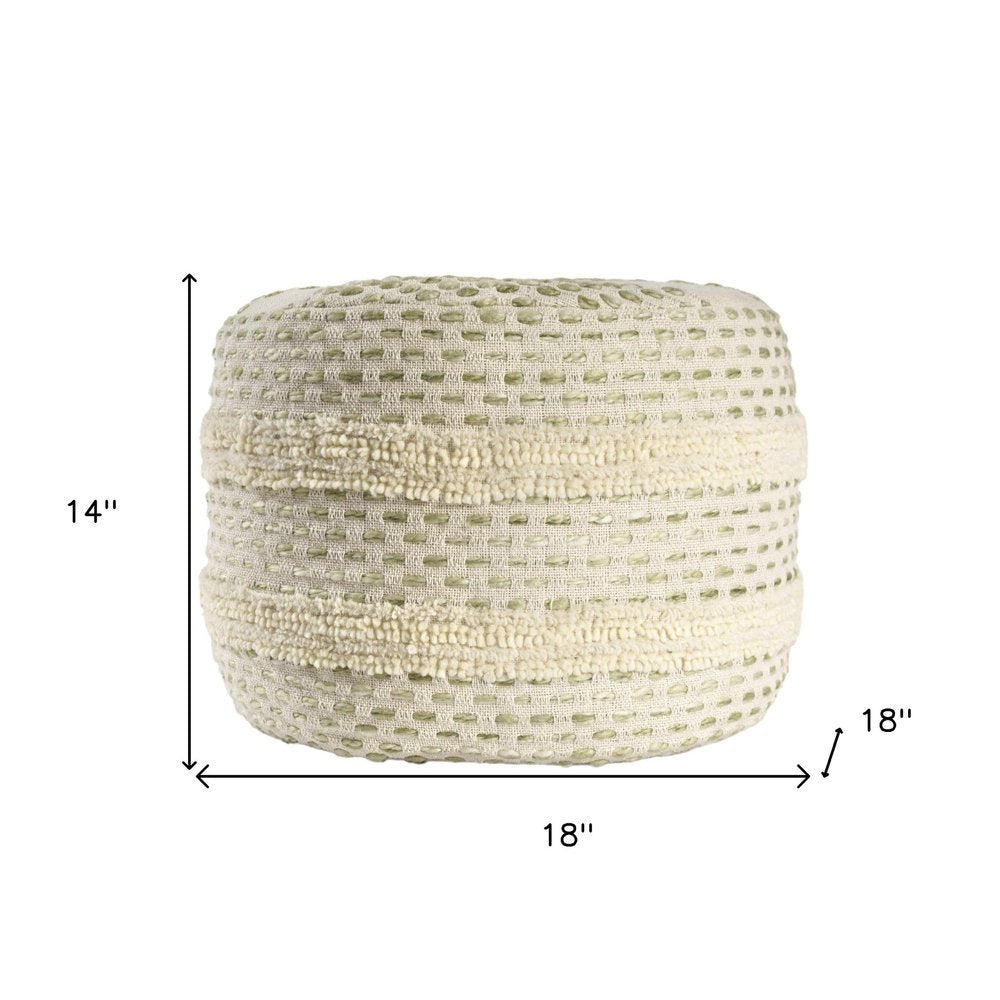 18" Ivory And Brown Cotton Blend Round Striped Pouf Ottoman