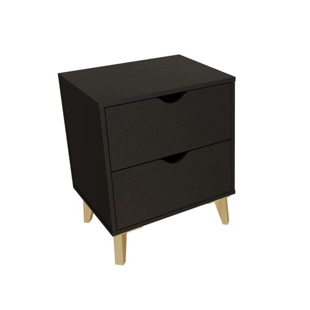 24" Black Wood Two Drawer Nightstand