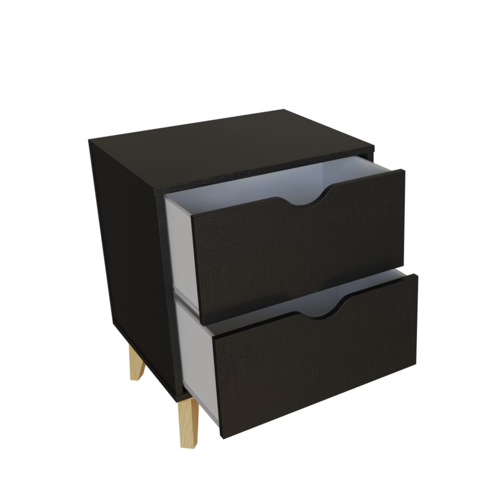 24" Black Wood Two Drawer Nightstand