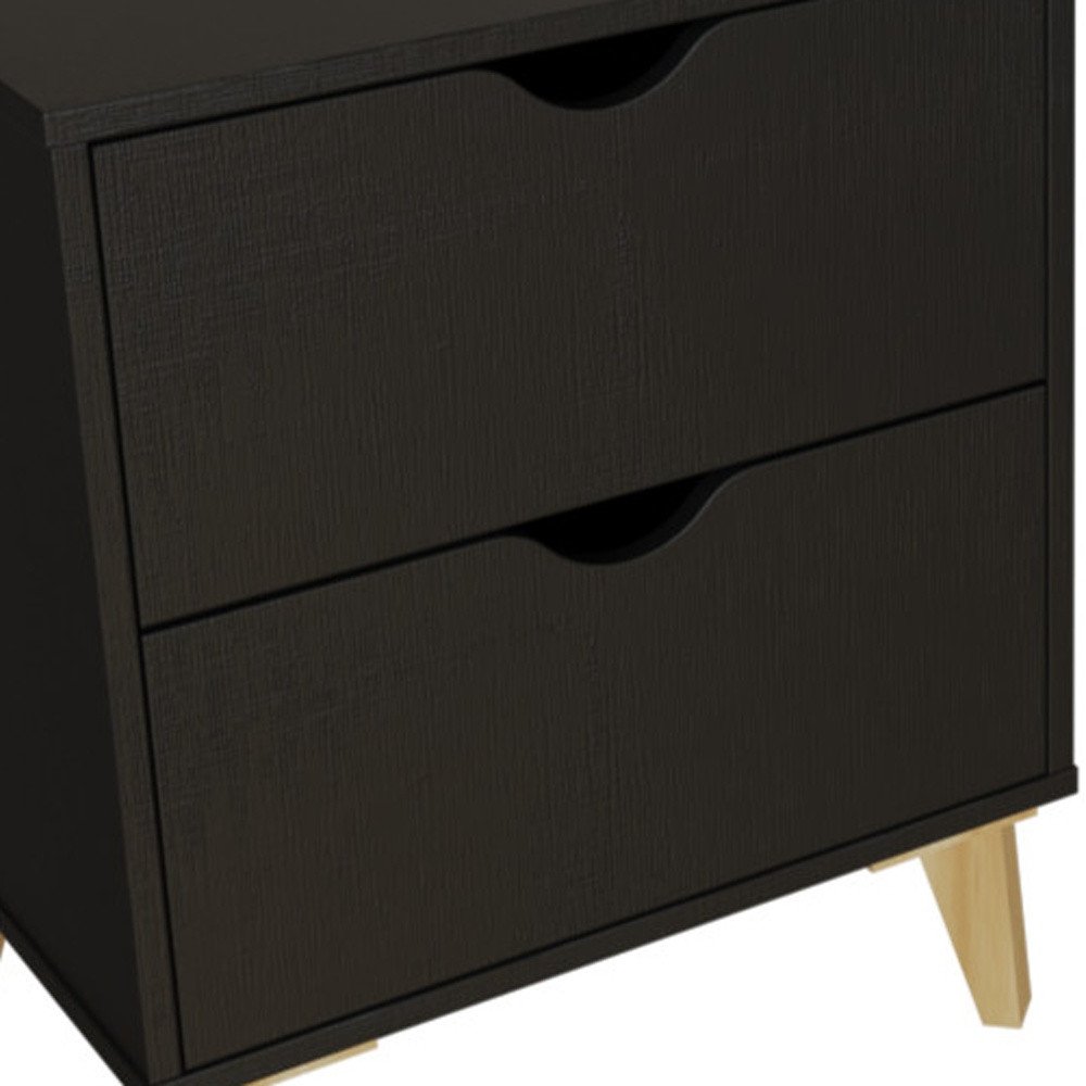 24" Black Wood Two Drawer Nightstand