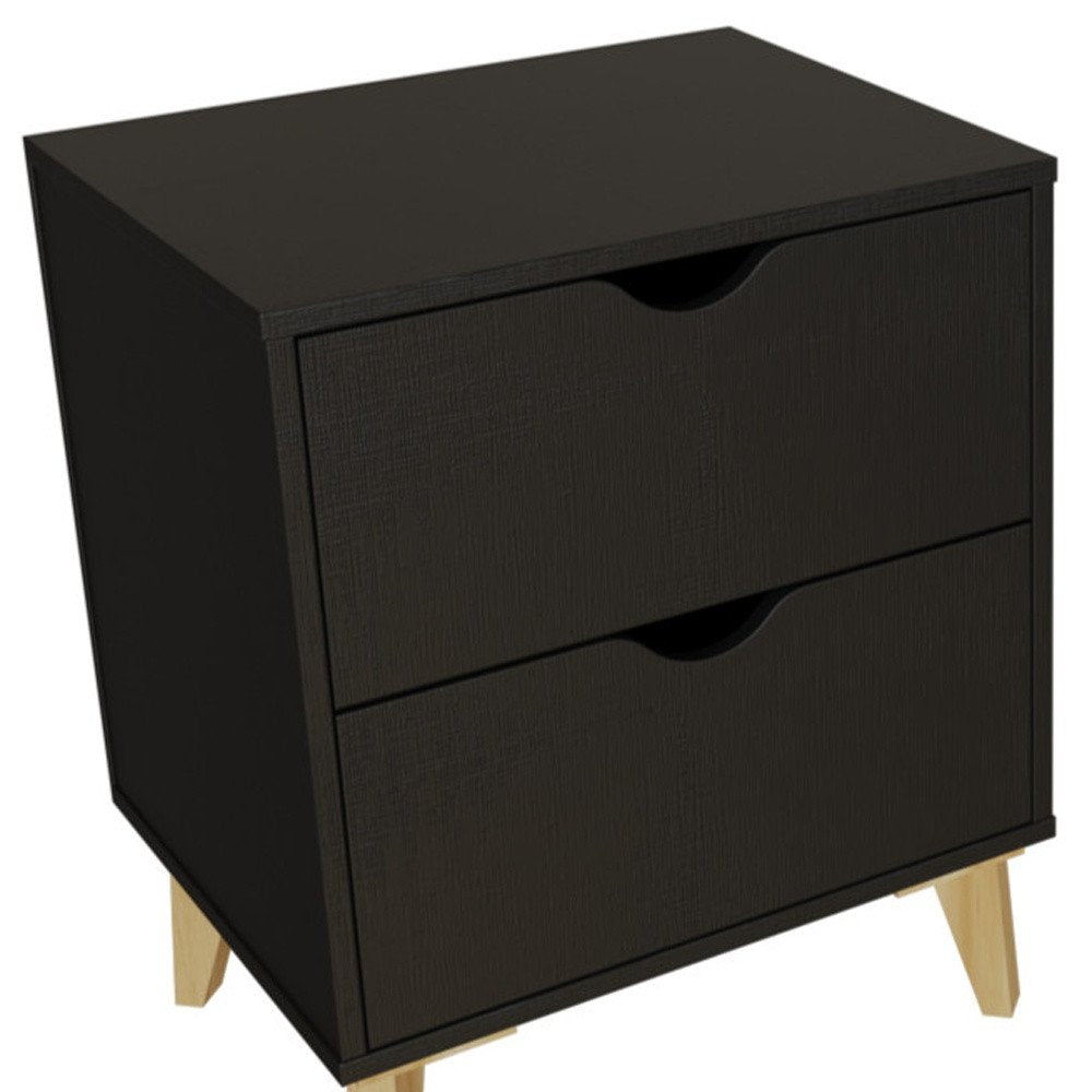 24" Black Wood Two Drawer Nightstand
