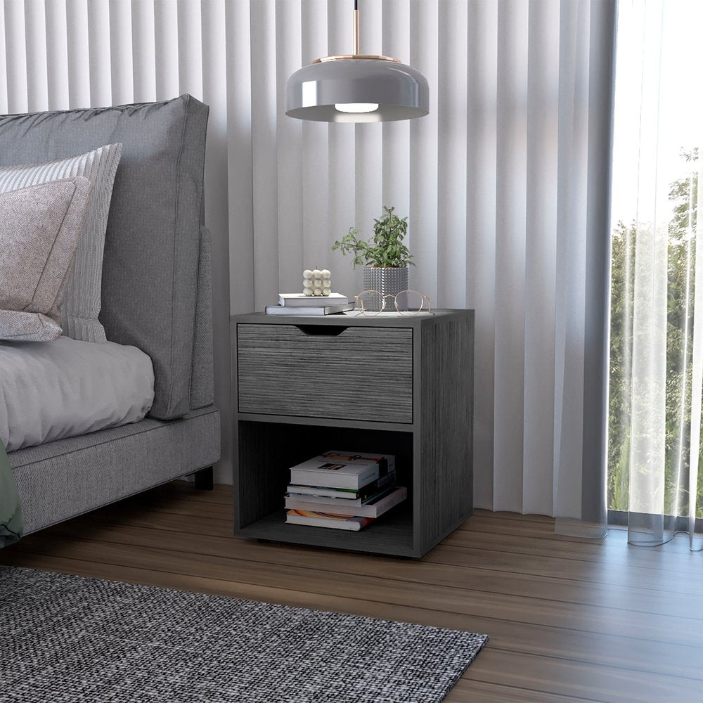 20" Gray Wood One Drawer Nightstand