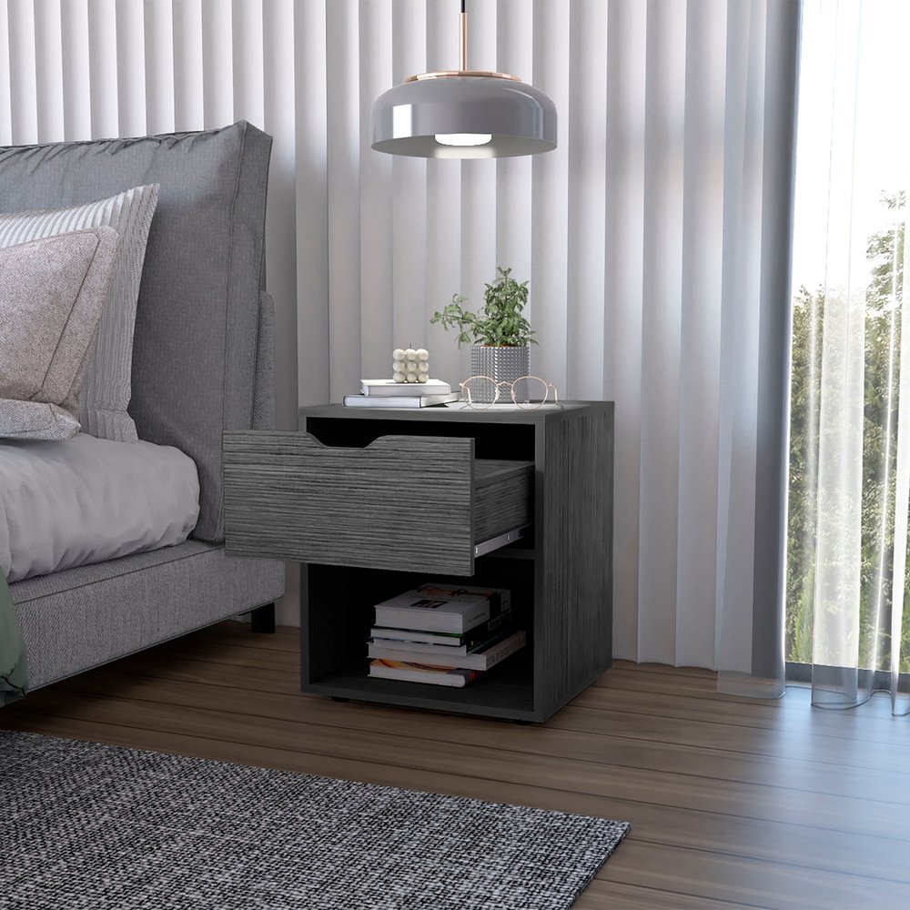 20" Gray Wood One Drawer Nightstand