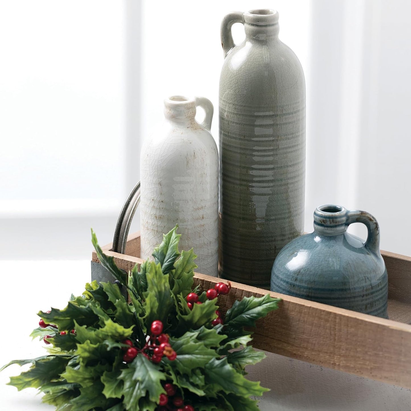 Sullivans Ceramic Jug Vase Set, Farmhouse Decor, Kitchen, Bedroom, Office, Living Room, Bathroom, & Coffee Table Centerpiece Decorations, Vases for Decor, Mantle & Shelf (CM2431)