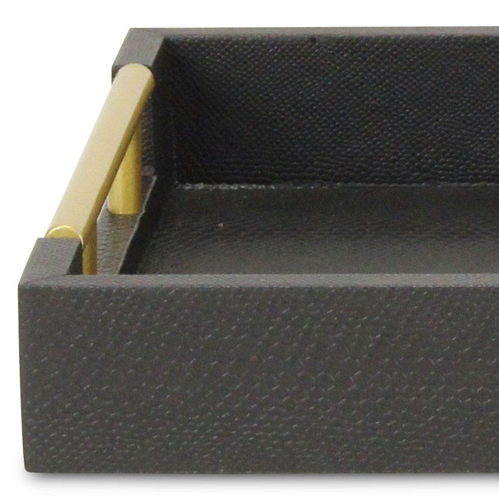 16" Black Wood Faux Shagreen Serving Tray With Handles