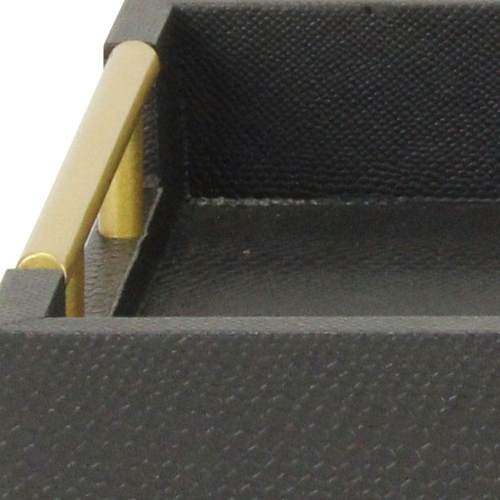 16" Black Wood Faux Shagreen Serving Tray With Handles