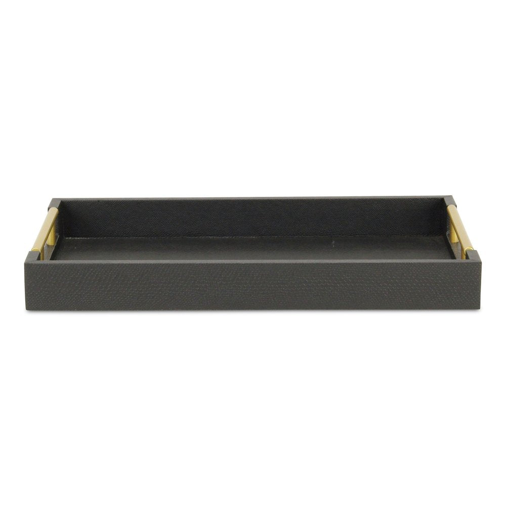 16" Black Wood Faux Shagreen Serving Tray With Handles