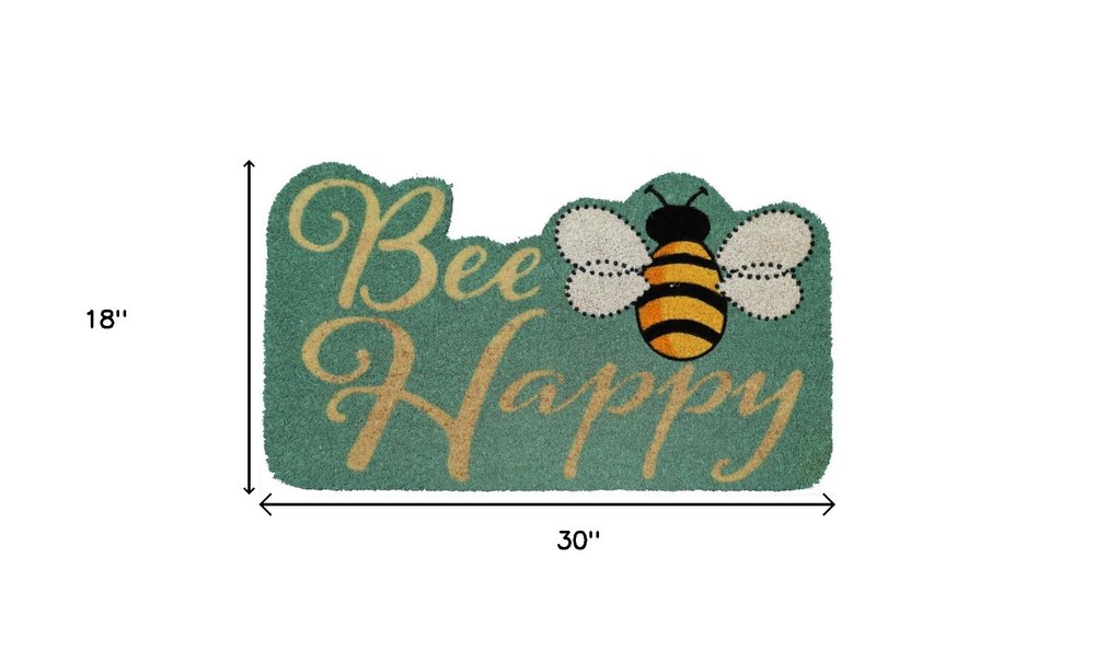 18" X 30" Beige and Green Coir Bees Outdoor Door Mat