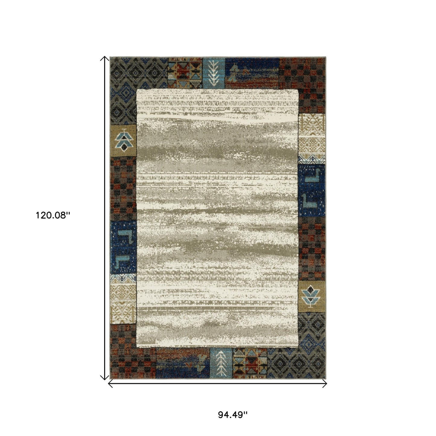 10' X 13' Ivory Tan And Blue Patchwork Area Rug