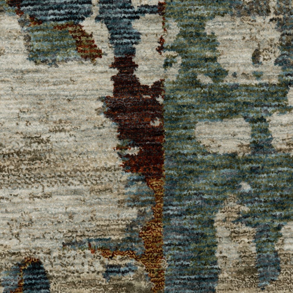 10' X 13' Beige Rust And Teal Abstract Distressed Area Rug With Fringe