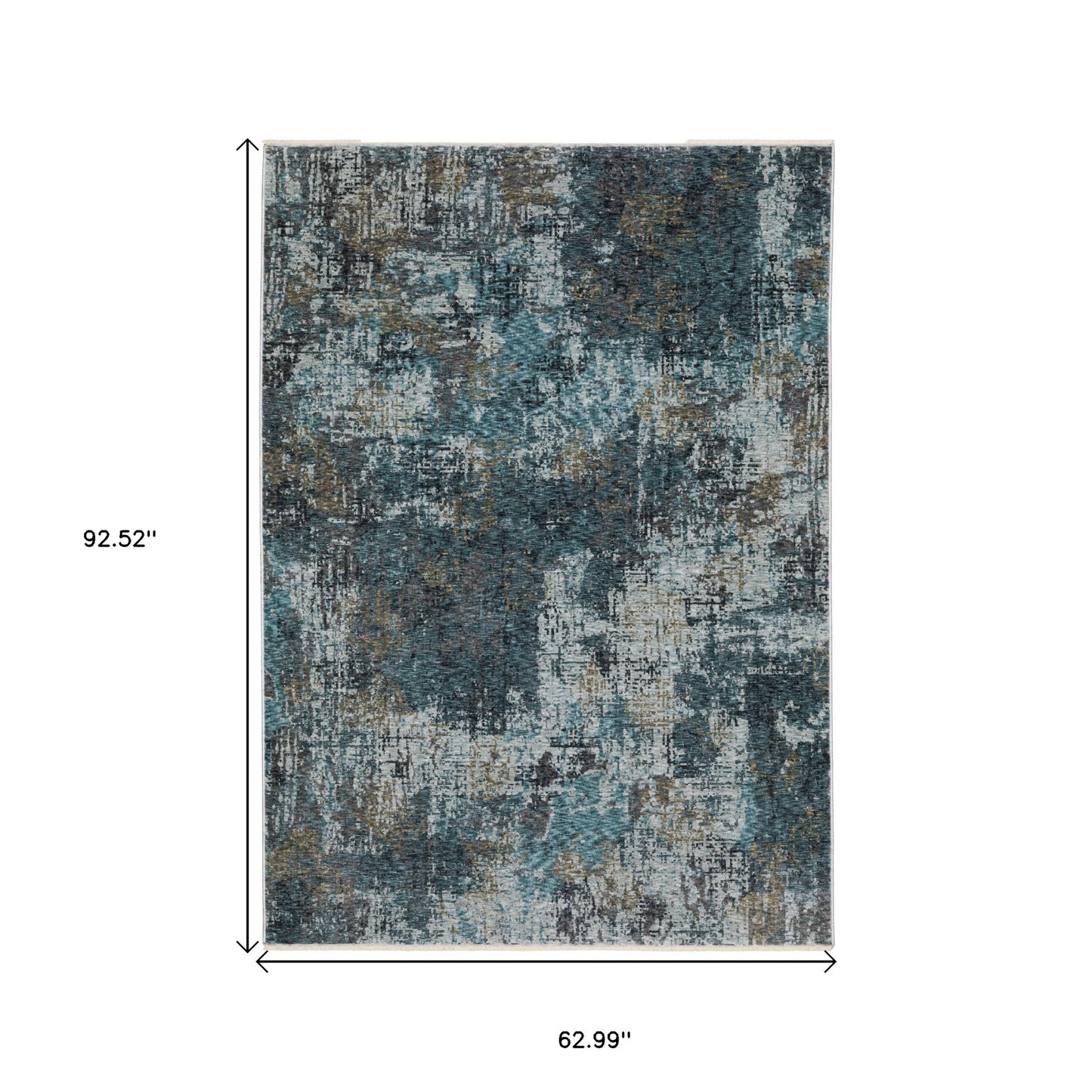 7' X 10' Blue And Gray Abstract Distressed Area Rug With Fringe