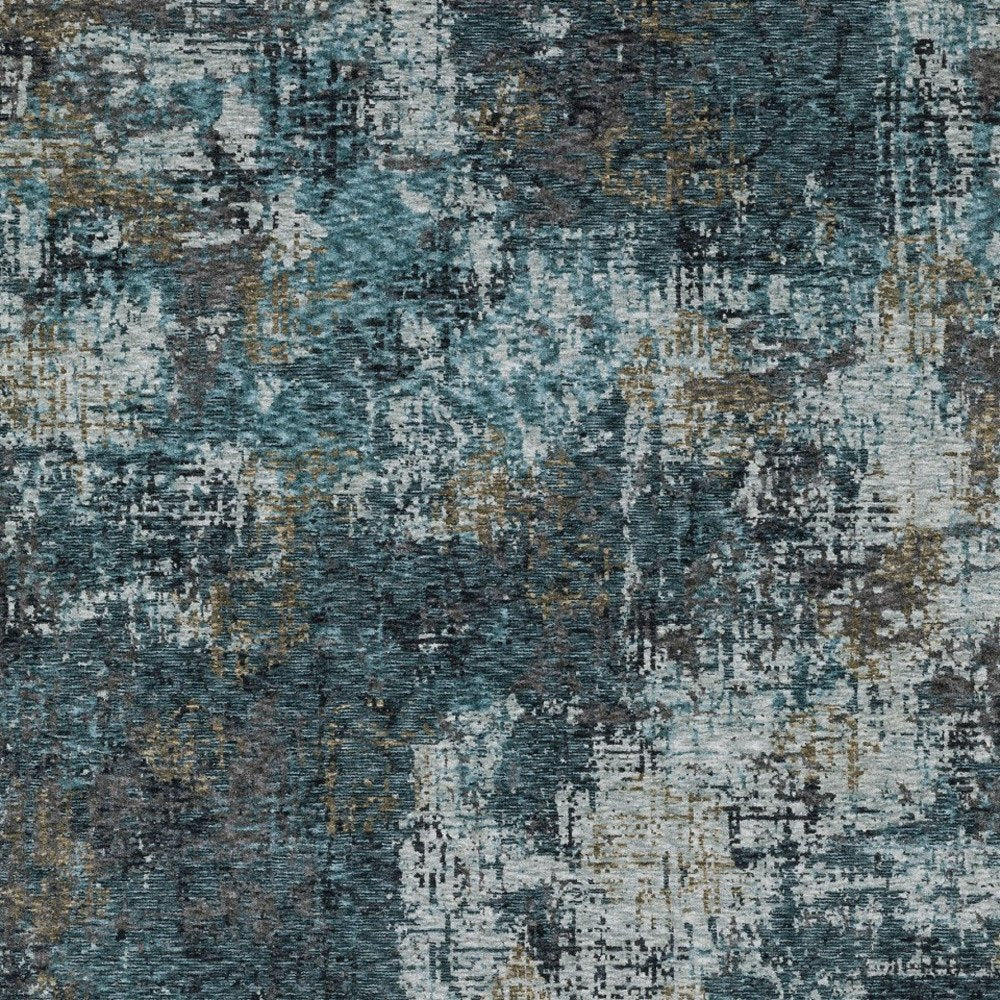 7' X 10' Blue And Gray Abstract Distressed Area Rug With Fringe
