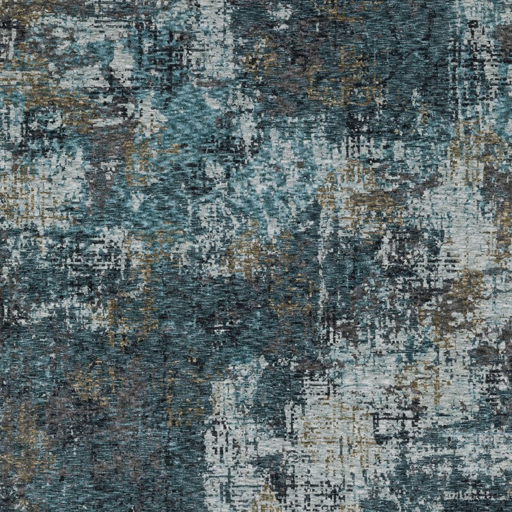 7' X 10' Blue And Gray Abstract Distressed Area Rug With Fringe
