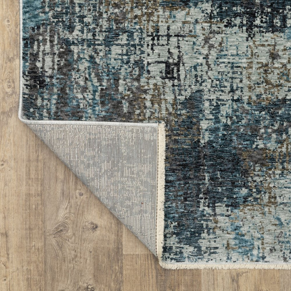 7' X 10' Blue And Gray Abstract Distressed Area Rug With Fringe