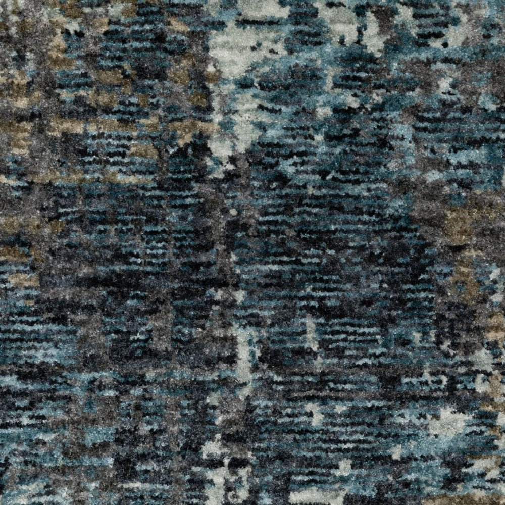 7' X 10' Blue And Gray Abstract Distressed Area Rug With Fringe