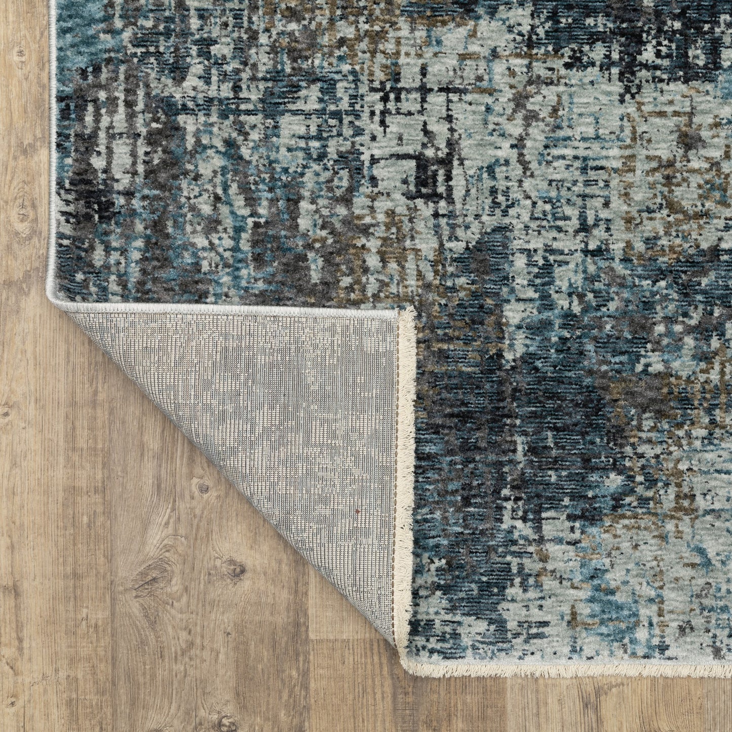 7' X 10' Blue And Gray Abstract Distressed Area Rug With Fringe