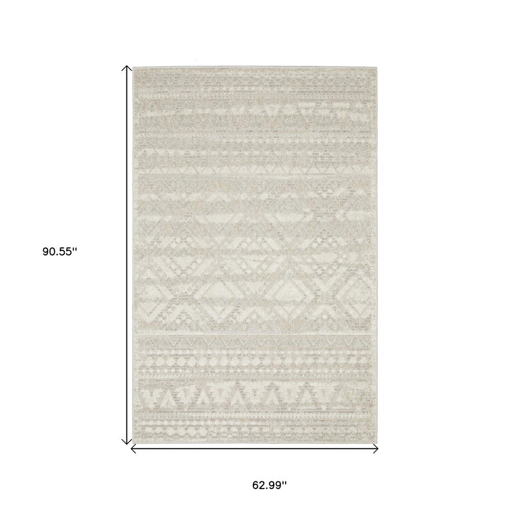 5' X 8' Beige And Ivory Tribal Area Rug