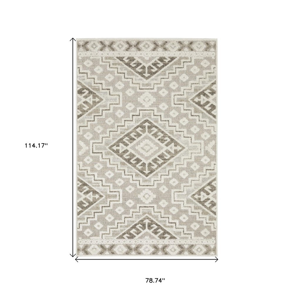 8' X 11' Beige And Brown Tribal Area Rug