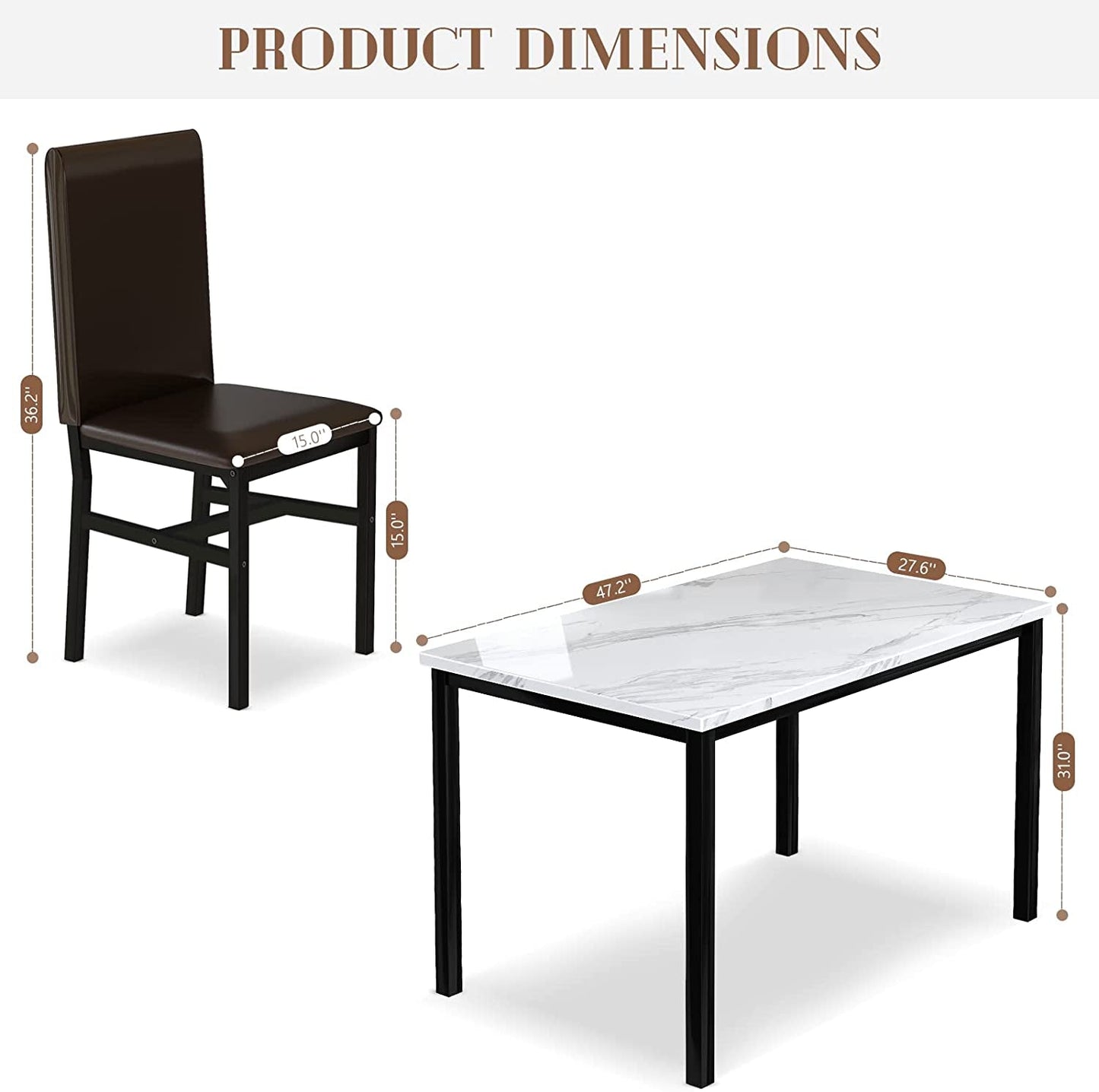 5 Piece Faux Marble Dining Table Set