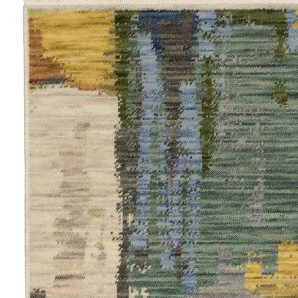 10' X 13' Pink Red And Yellow Abstract Area Rug With Fringe