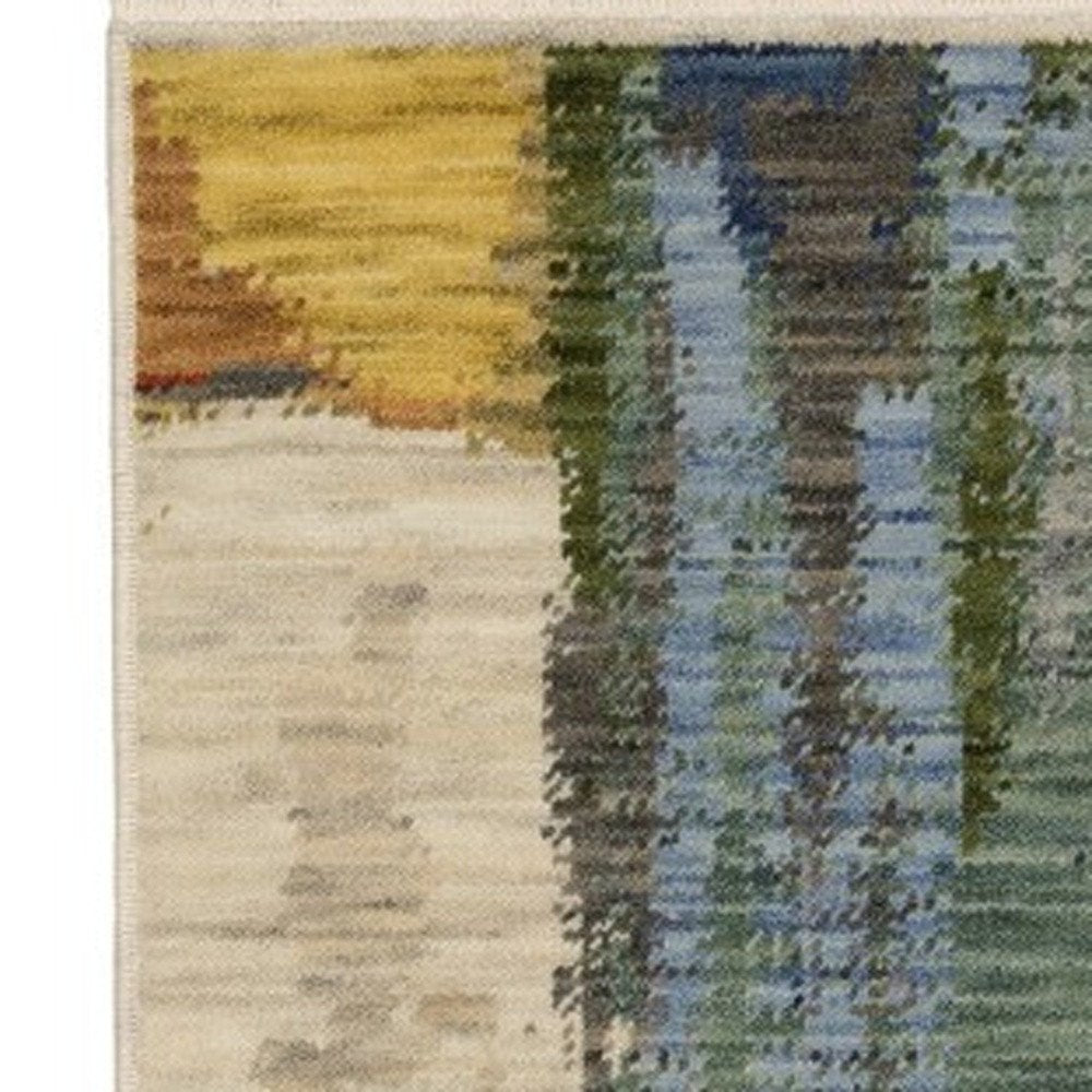 10' X 13' Pink Red And Yellow Abstract Area Rug With Fringe