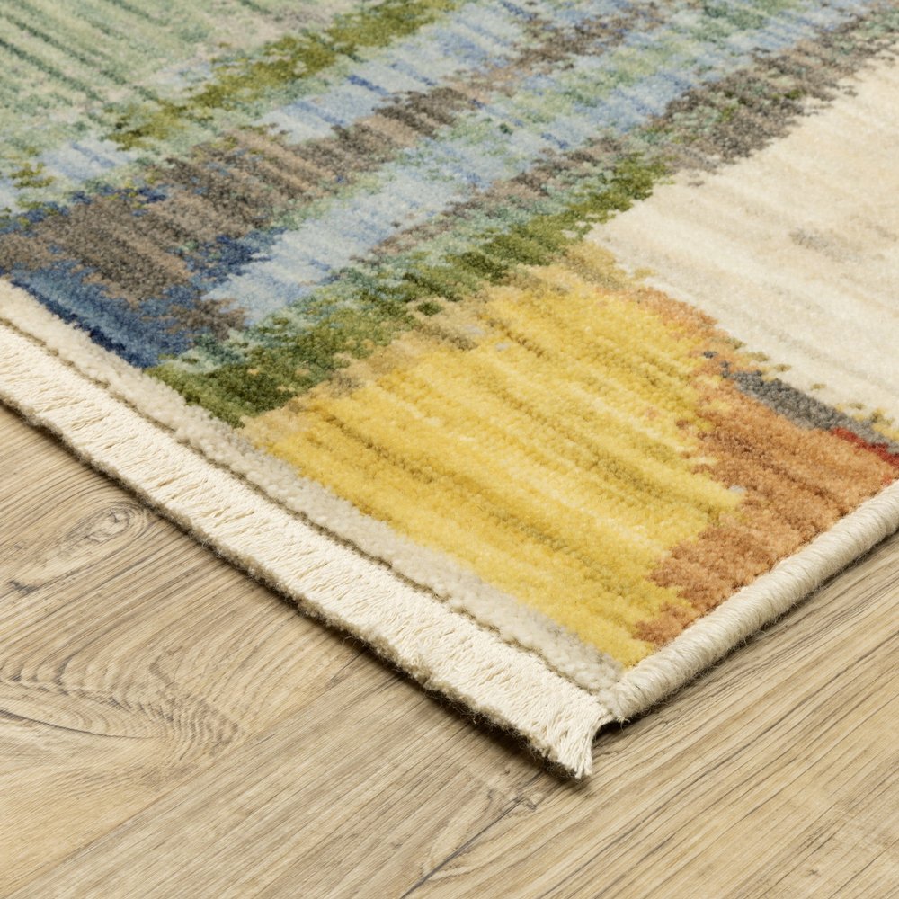 10' X 13' Pink Red And Yellow Abstract Area Rug With Fringe