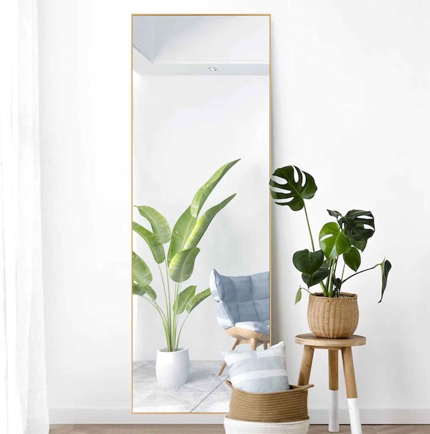 KIAYACI Arched Floor Mirror Wood Frame Wall Mounted Mirror Distressed Style Wide Frame Dressing Make up Mirror for Bathroom/Bedroom/Living Room/Dining Room/Entry/Farmhouse (Light Gray, 64" X 21")…